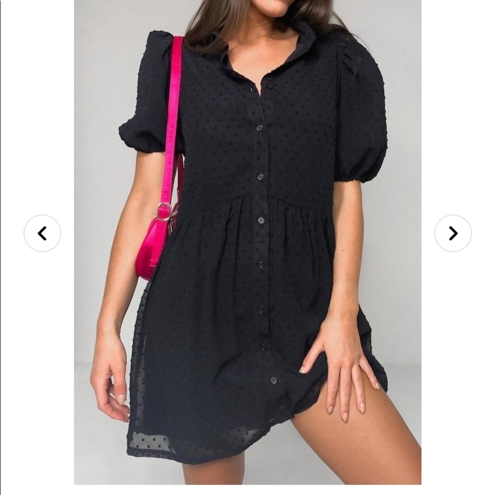 Black Dobby Puff Sleeve Smock Dress 8